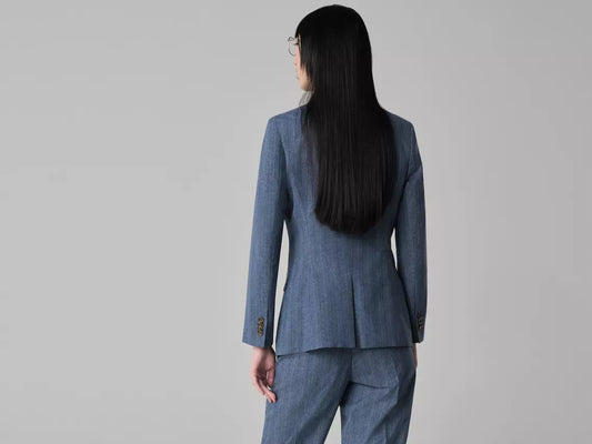 Eubank-Wool Cotton Silk Stripe Blue Suit Women